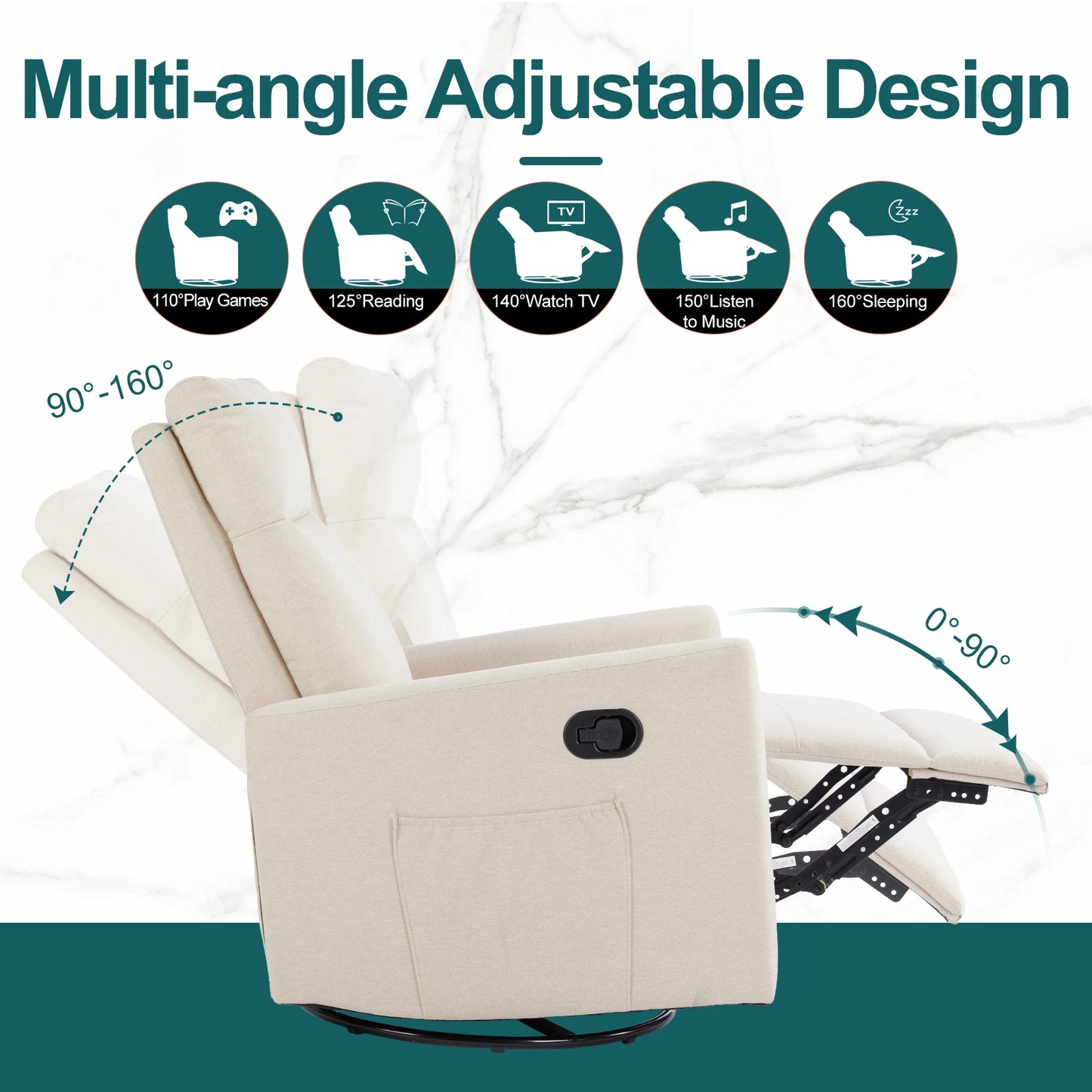 Rotating Rocking Chair Recliner with Oversized Foot Swivel