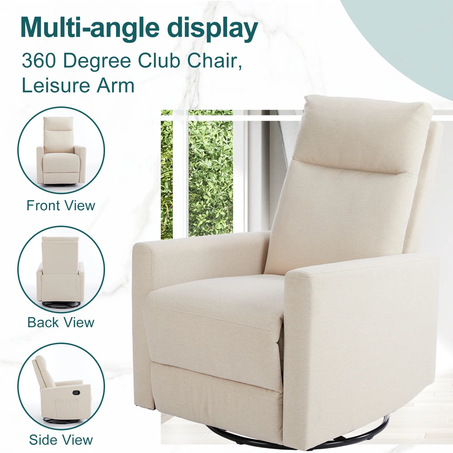Rotating Rocking Chair Recliner with Oversized Foot Swivel
