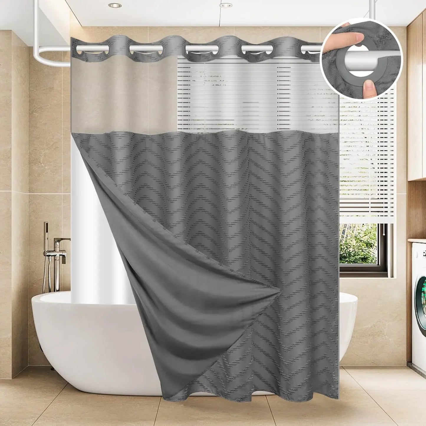 No Hook Shower Curtain and Snap in Liner Set Black