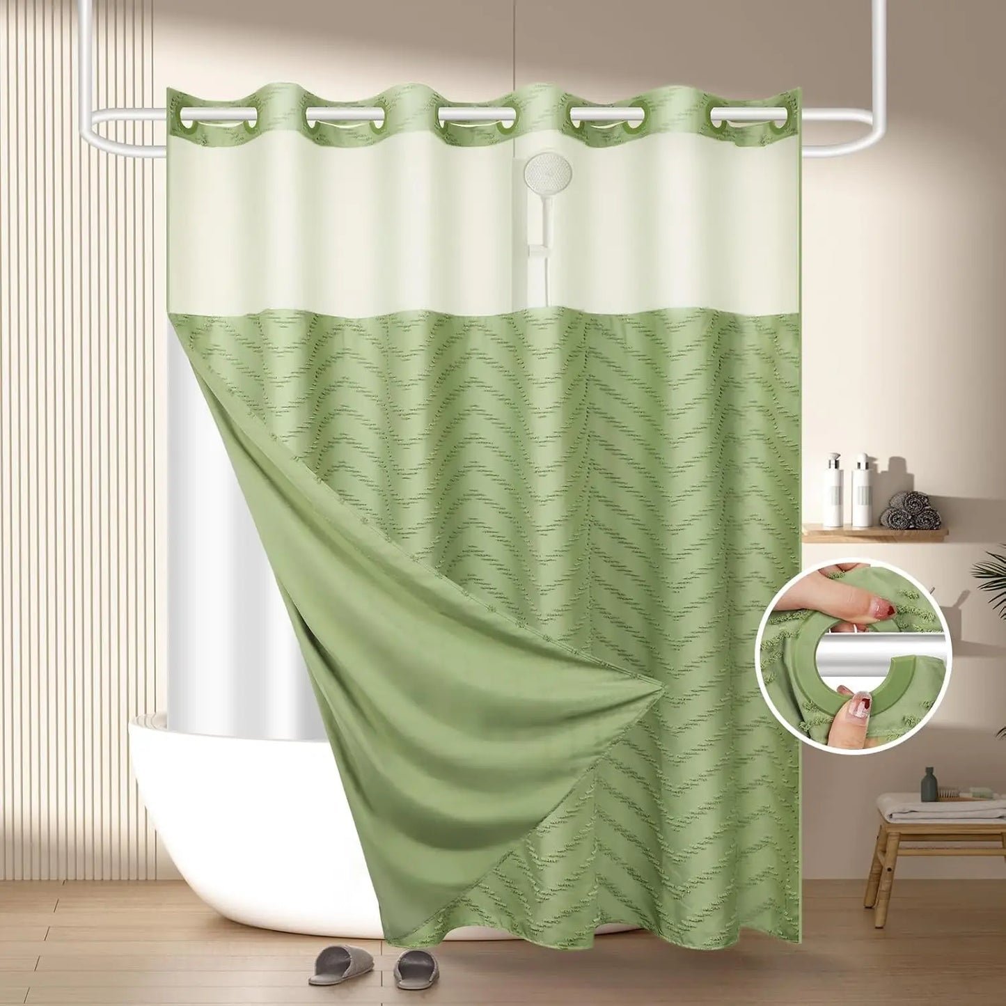 No Hook Shower Curtain and Snap in Liner Set Black
