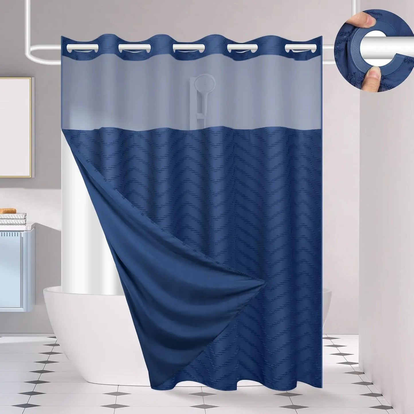 No Hook Shower Curtain and Snap in Liner Set Black
