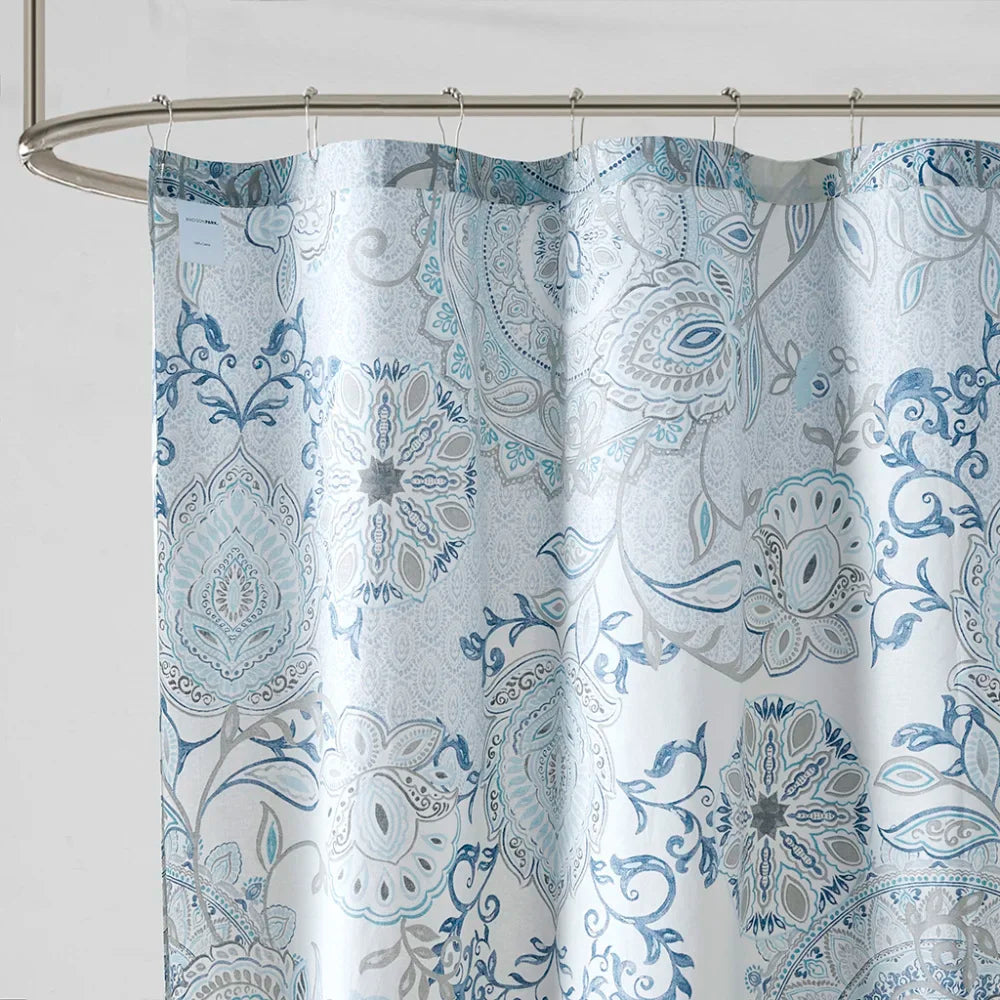 Printed Cotton Bathroom Set with Shower Curtain and Rugs