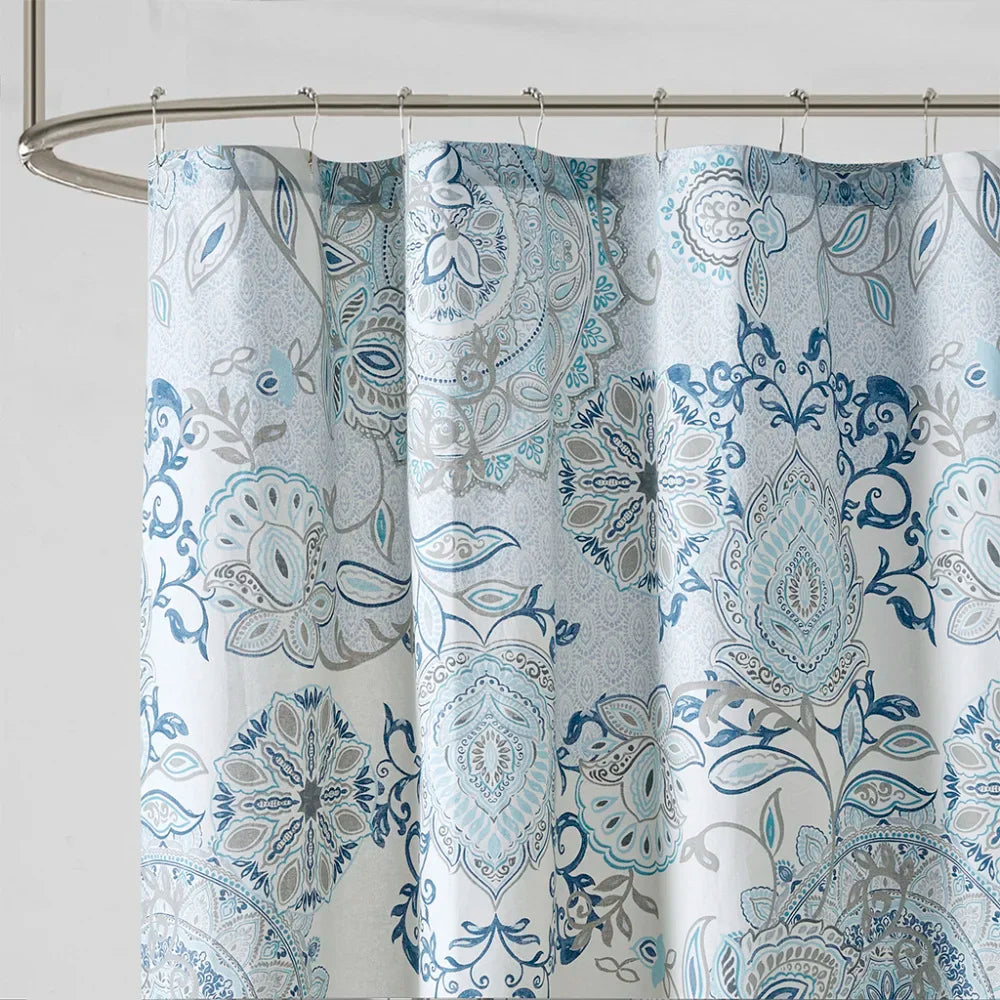 Printed Cotton Bathroom Set with Shower Curtain and Rugs
