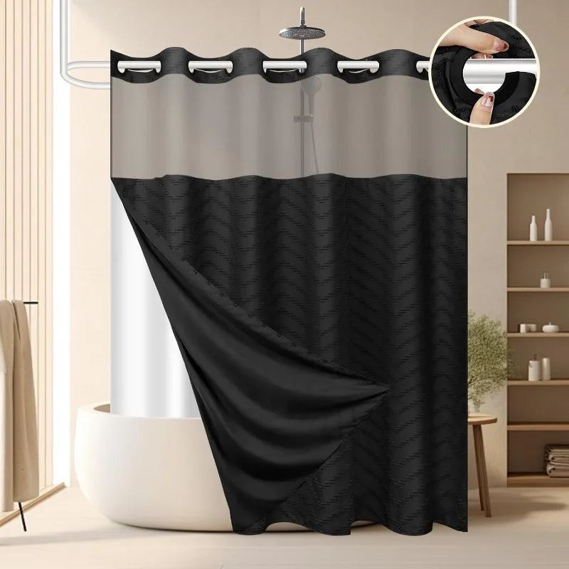 No Hook Shower Curtain and Snap in Liner Set Black