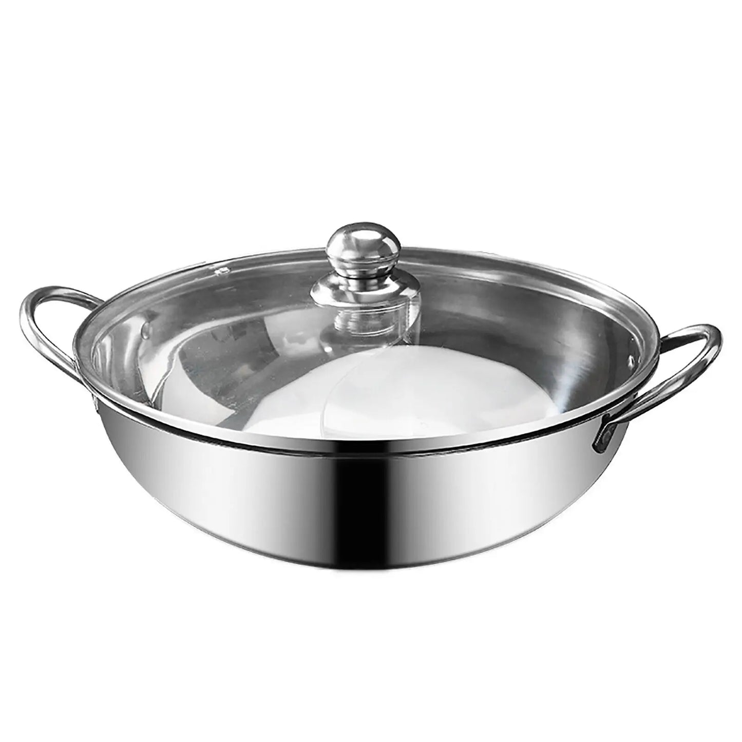 Stainless Steel Double-flavor Hot Pot Partitioned Cookware with Tempered Glass Lid