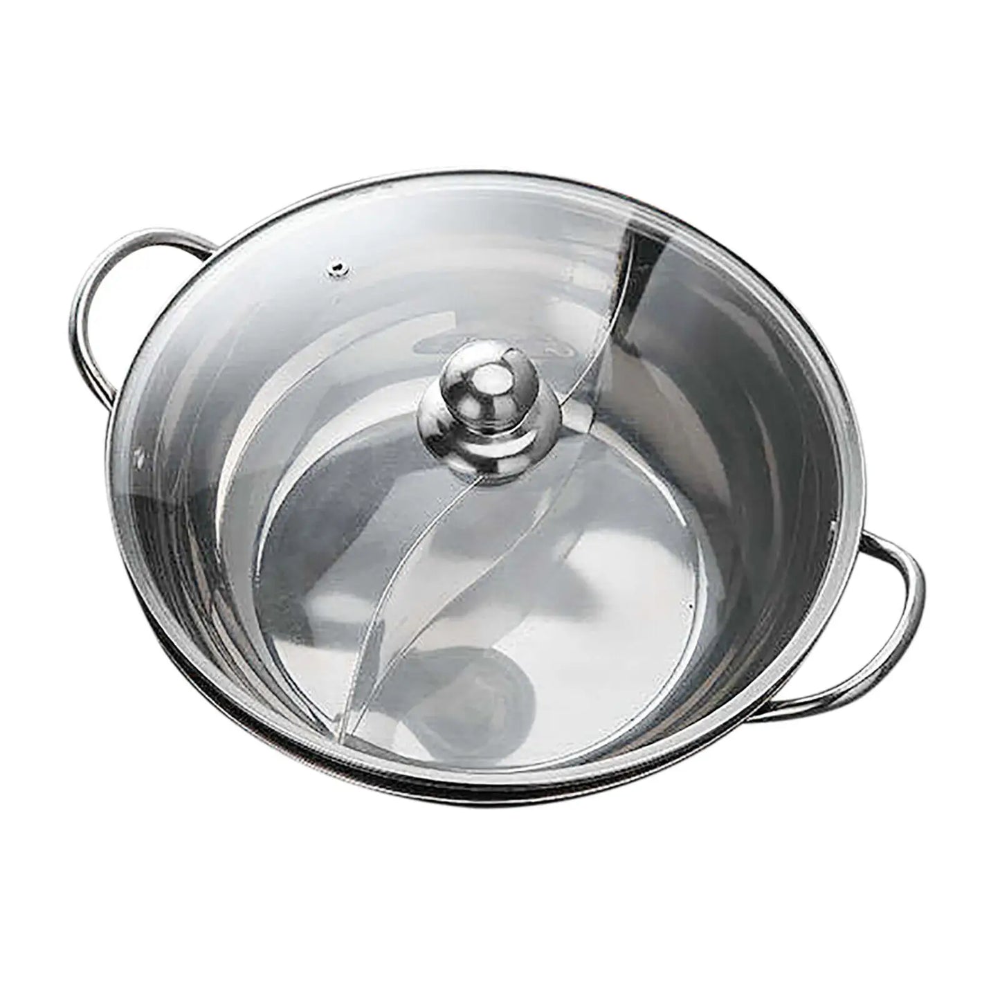 Stainless Steel Double-flavor Hot Pot Partitioned Cookware with Tempered Glass Lid