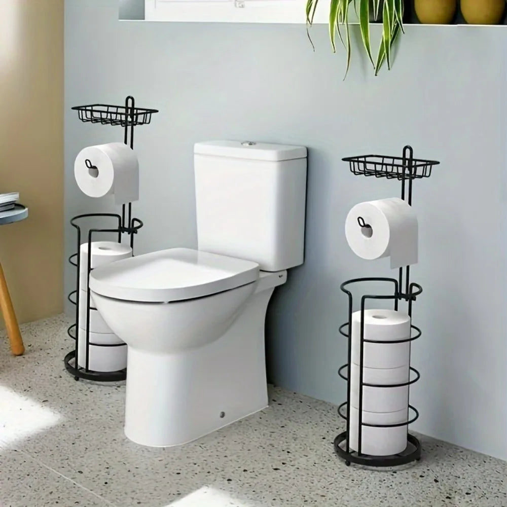 2- free-standing toilet paper holder with shelf
