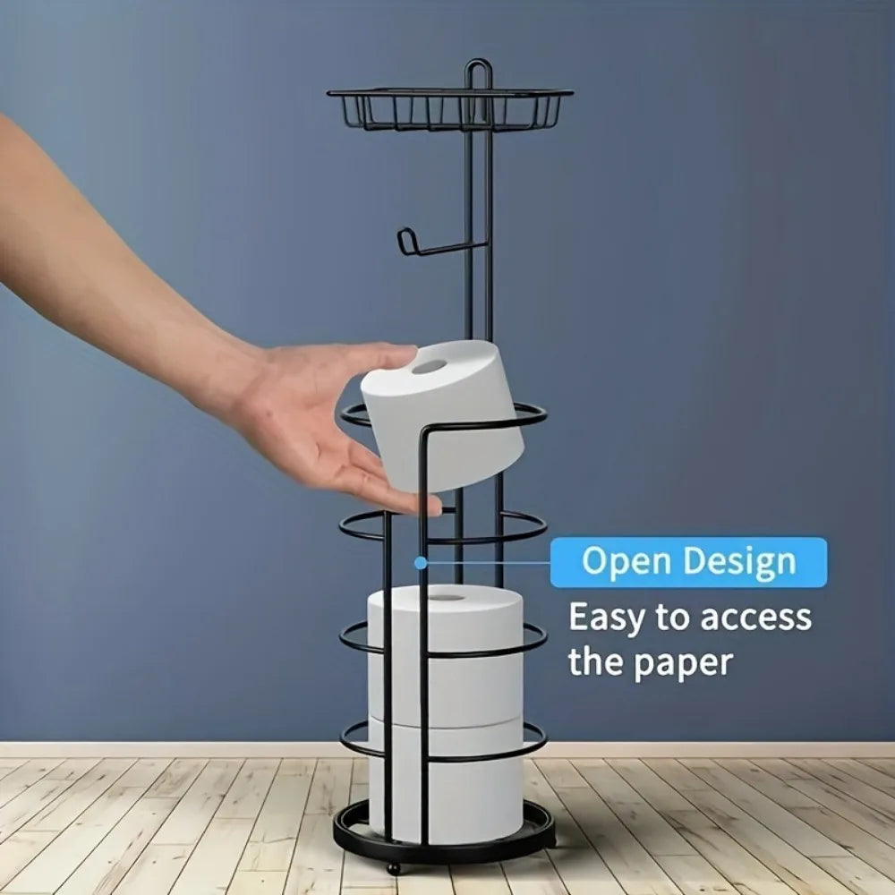 2- free-standing toilet paper holder with shelf