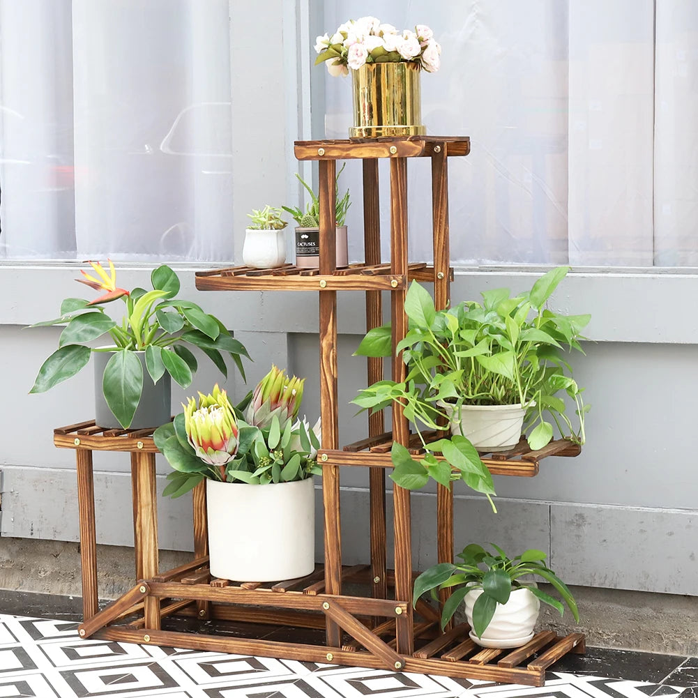 Beautiful 6-Tiered Wood Plant Flower Stand