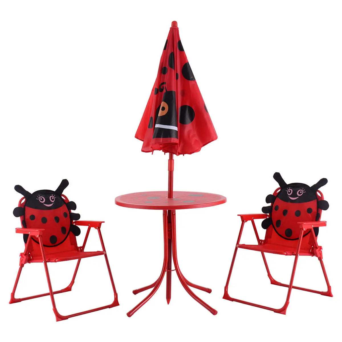 Kids Patio Set Table And 2 Folding Chairs w/ Umbrella Beetle