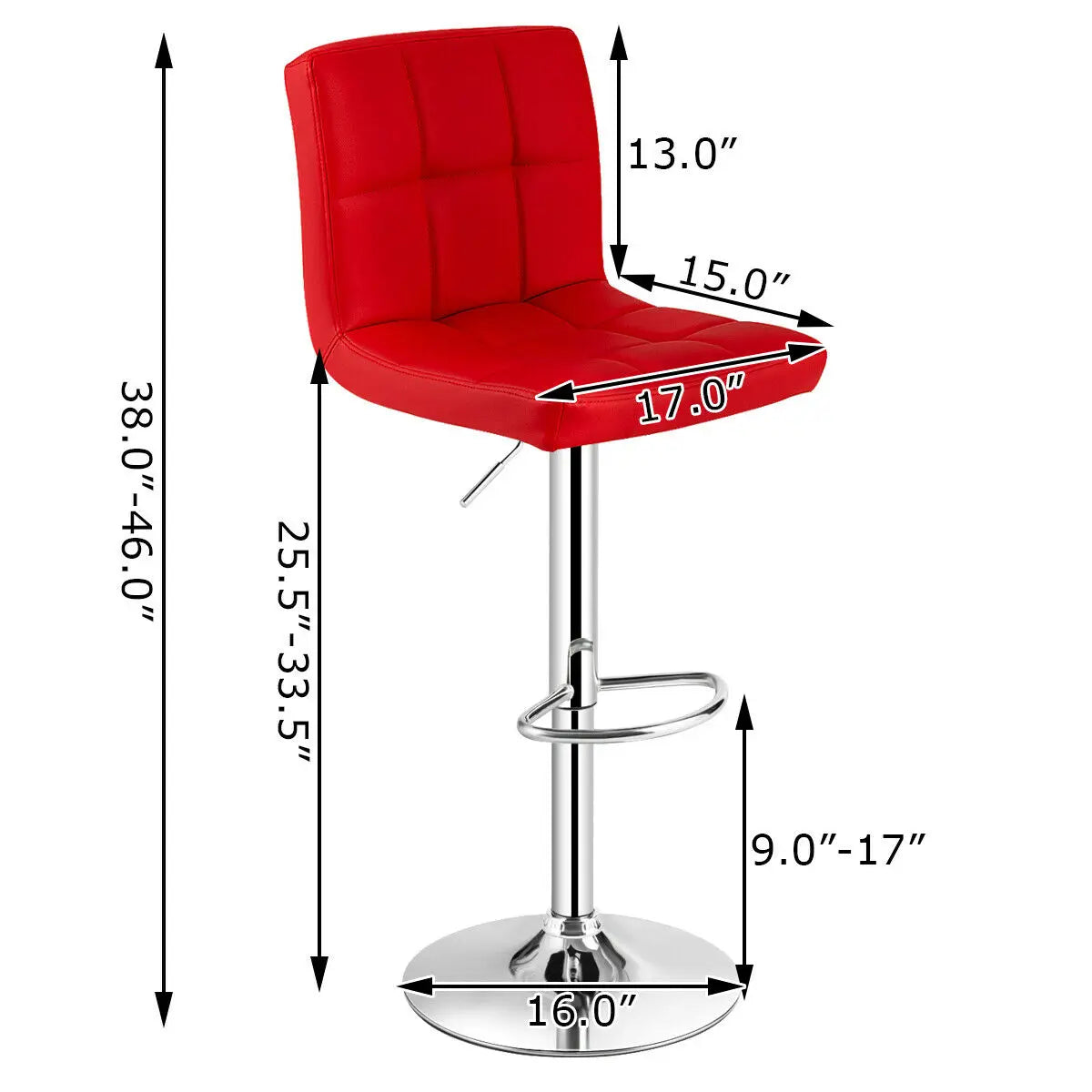 Set Of 2 Bar Adjustable Barstool Swivel Pub Chairs Red