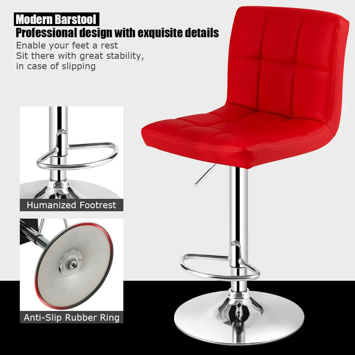 Set Of 2 Bar Adjustable Barstool Swivel Pub Chairs Red