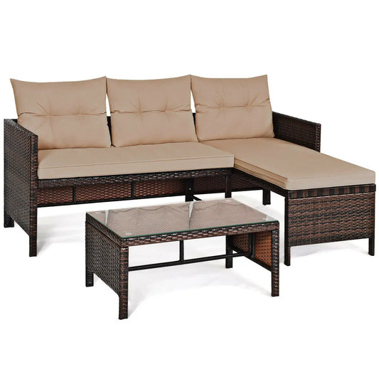 3PCS Patio Wicker Sofa Sectional Conversation Set