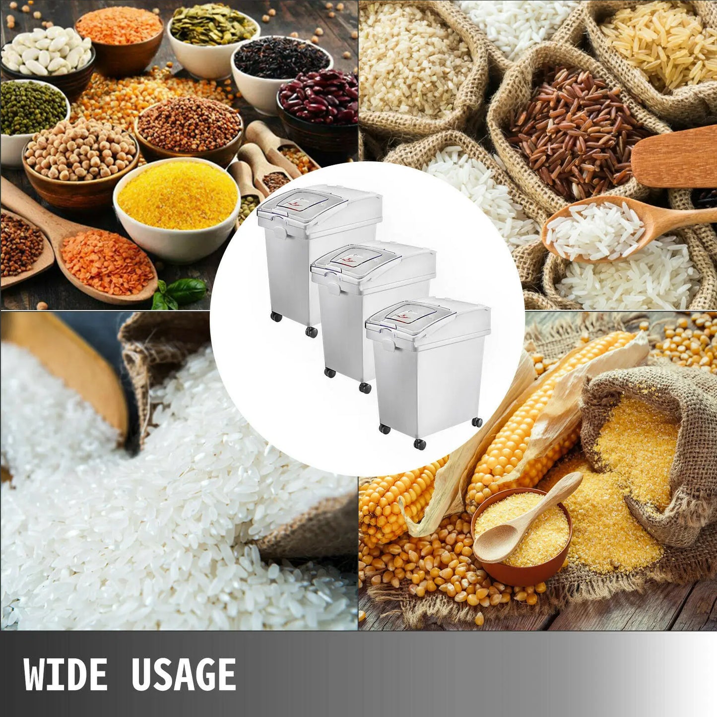 25L Dry Ingredient Storage Bin with Scoop Caster Dustproof Rice Flour Soybeans for kitchen