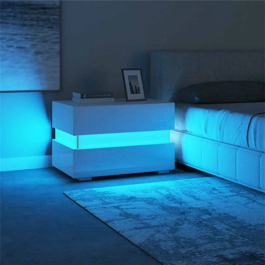 Luxury LED Light Nightstand w/2 Drawers Organizer with 20 Colors