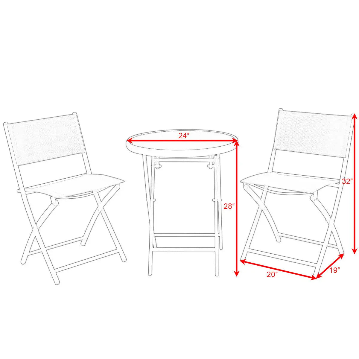 3 PCS Folding Table Chairs Set Garden Backyard Patio Furniture