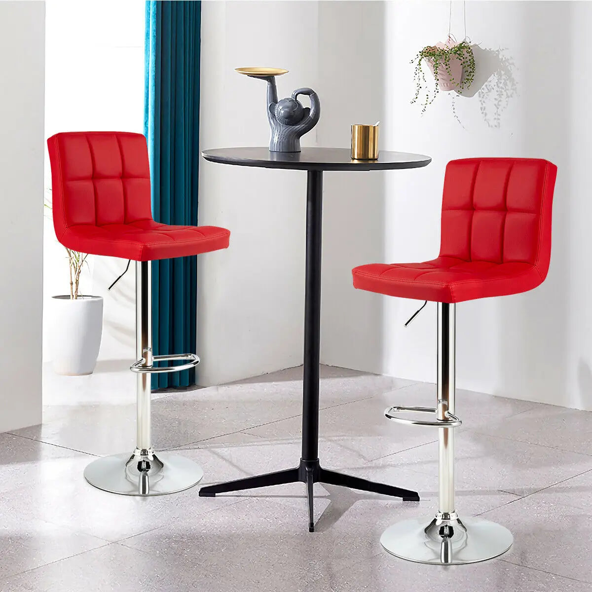 Set Of 2 Bar Adjustable Barstool Swivel Pub Chairs Red