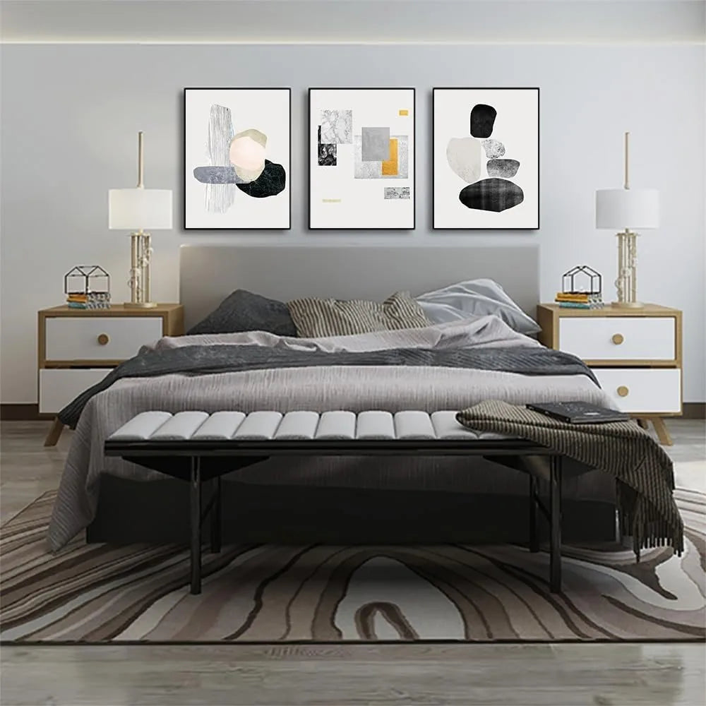 Framed Black and White Abstract Wall Art Modern Canvas