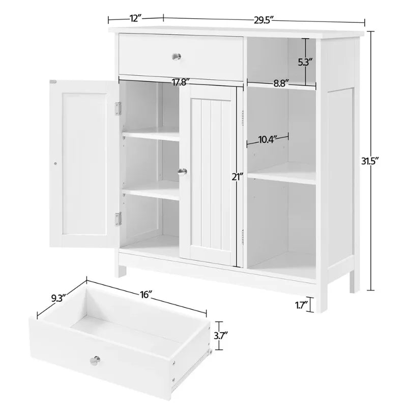 Large Storage Cabinet with Drawer for Bathroom Living Room, White ...