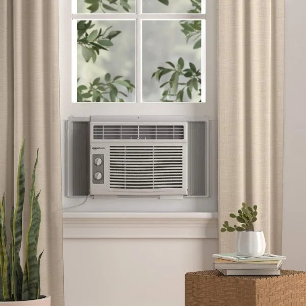 Basics Window Mounted Air Conditioner with Mechanical Control Cools 150 Square Feet, Unit, White