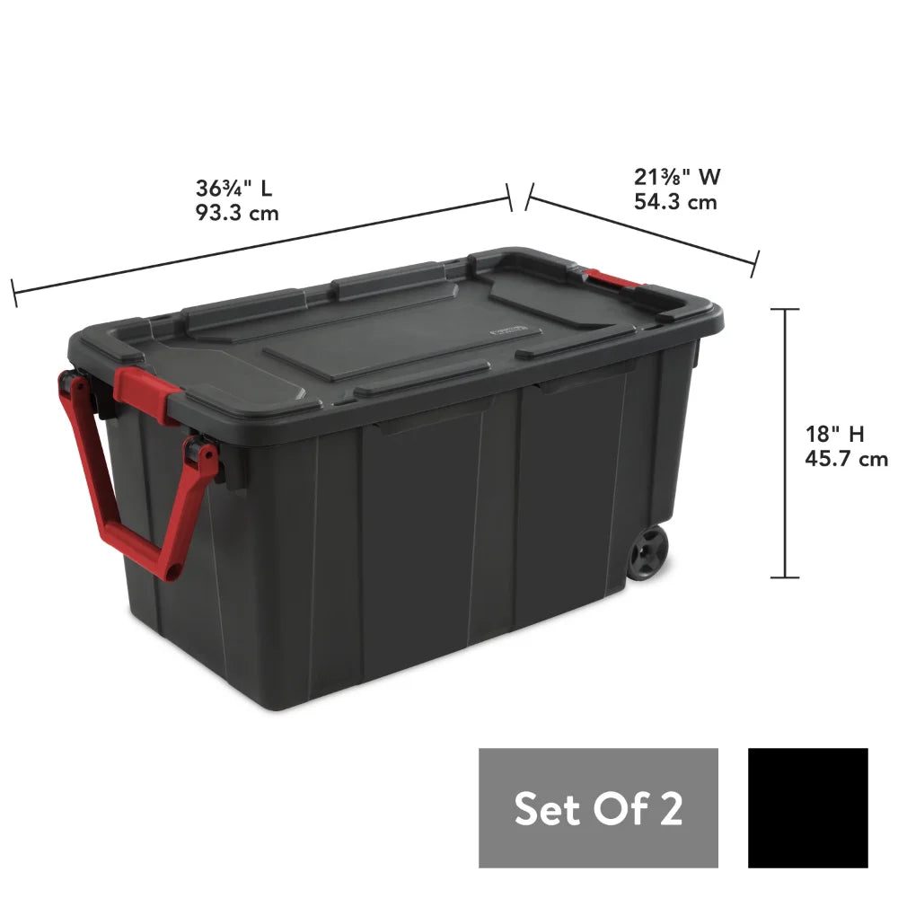 Sterilite Storage Boxes 40 Gallon totes with wheels.