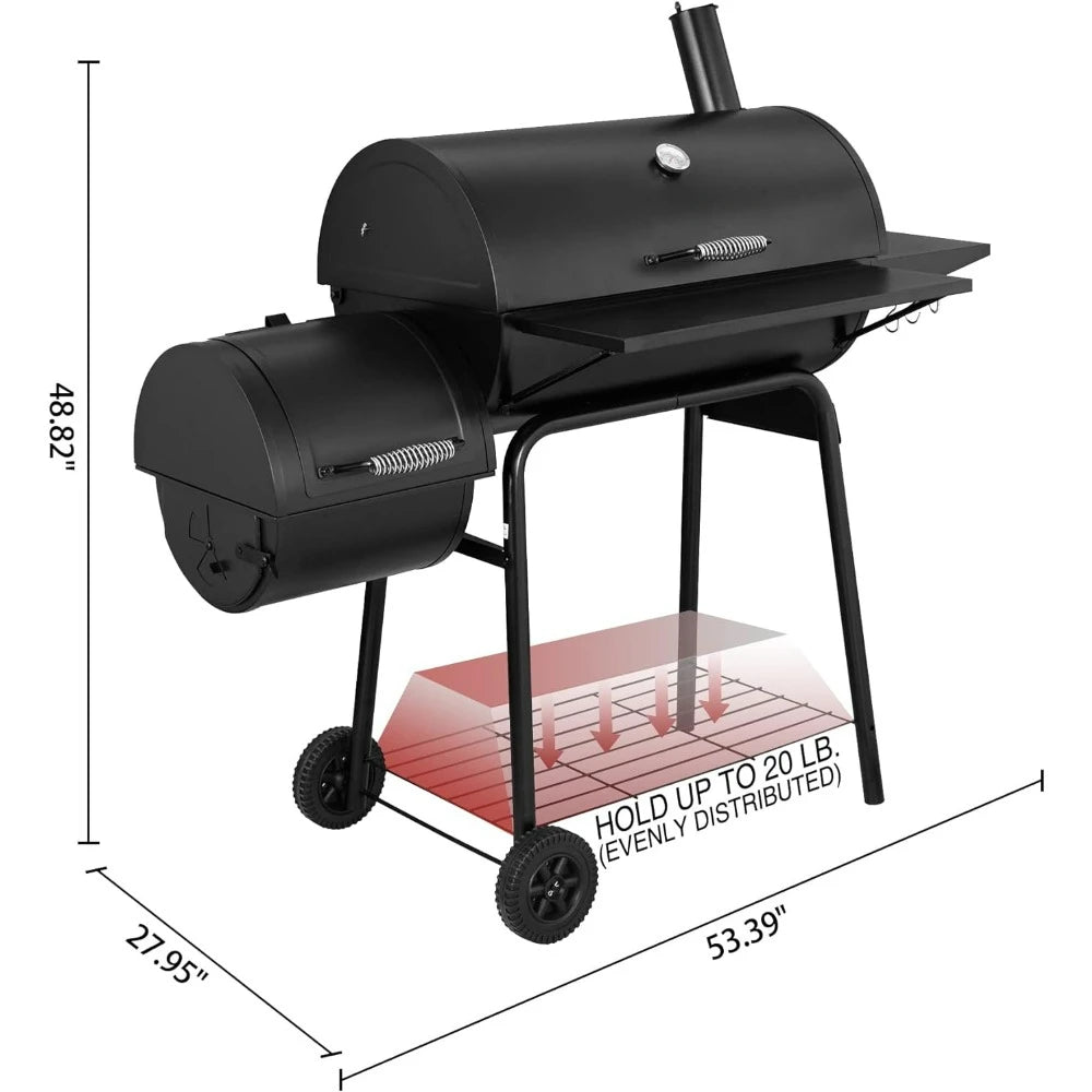 30" BBQ Charcoal Grill and Offset Smoker 811 Square Inch cooking surface, Adjustable Pan, Temperature Monitor