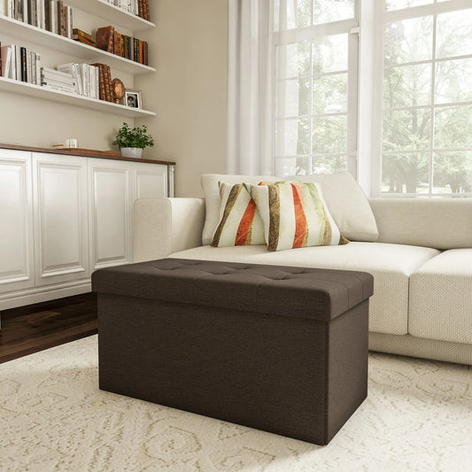 30-inch Folding Storage Ottoman with Removable bin Brown