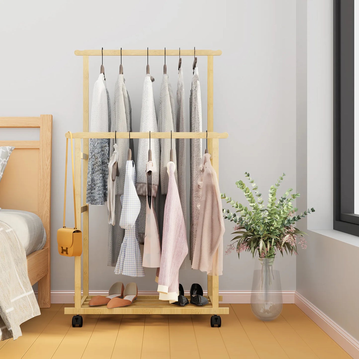 Hanging Heavy Duty Rack with Shoe & Clothing Storage Organizer Shelves