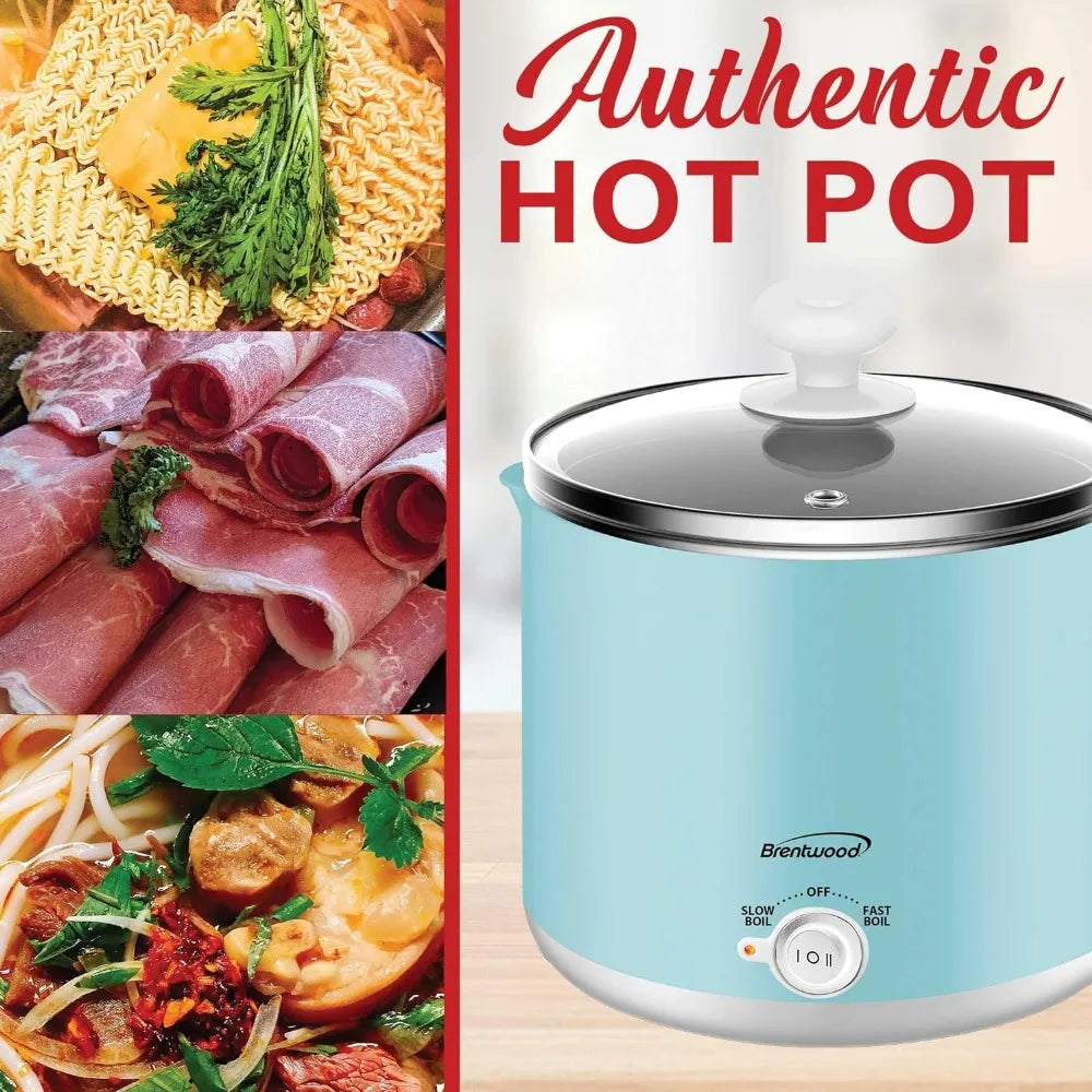 Stainless Steel 1.9 Quart Electric Hot Pot Cooker and Food Steamer in Blue