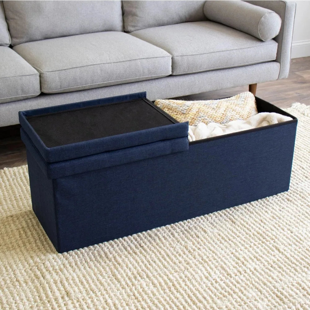 43" Folding Storage Ottoman Bench with Tufted Padded Flip Lid   Footrest Stool for Bedroom