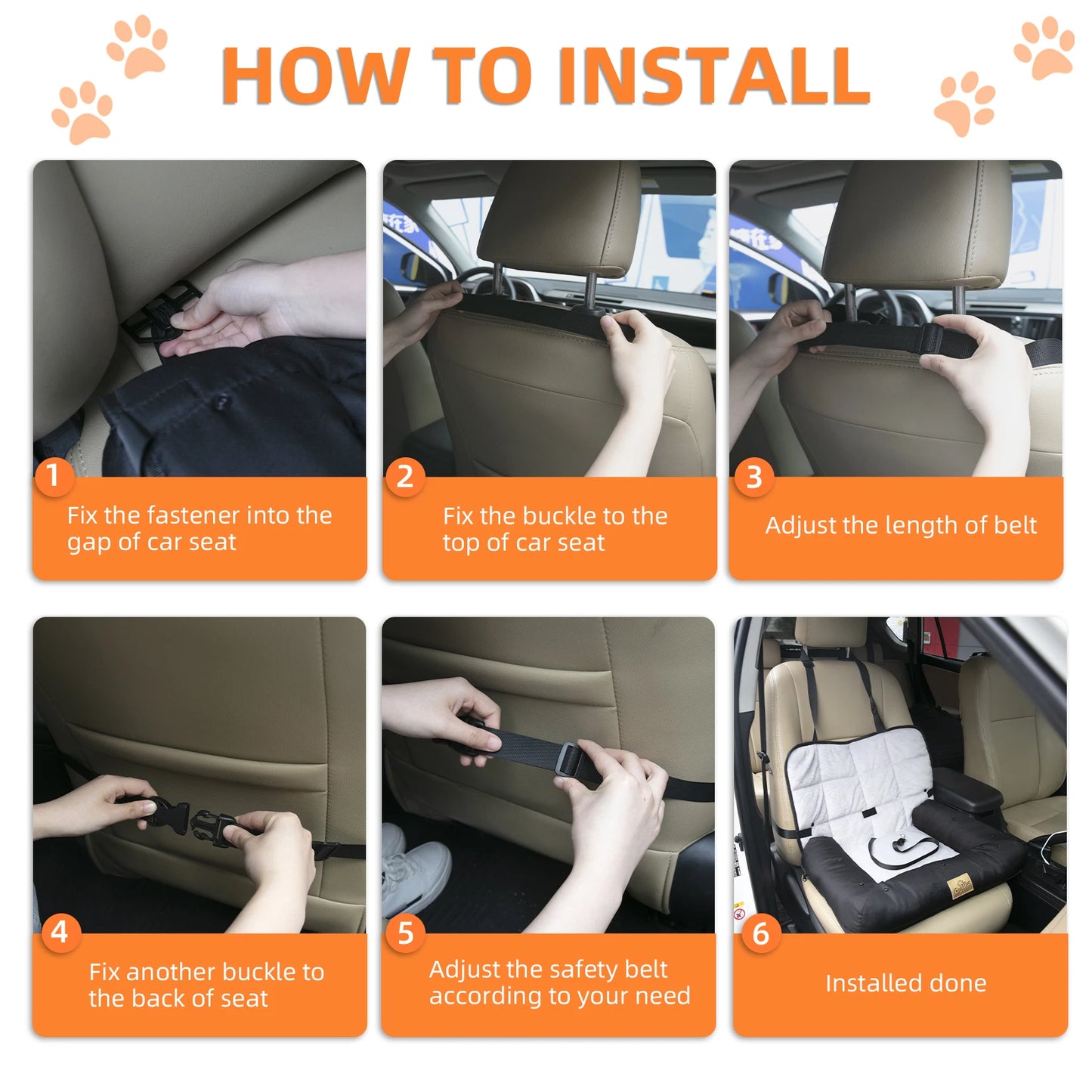 Car Seat Bed for Dog with Removable Pad Cover and Safety Belt 3 Sizes