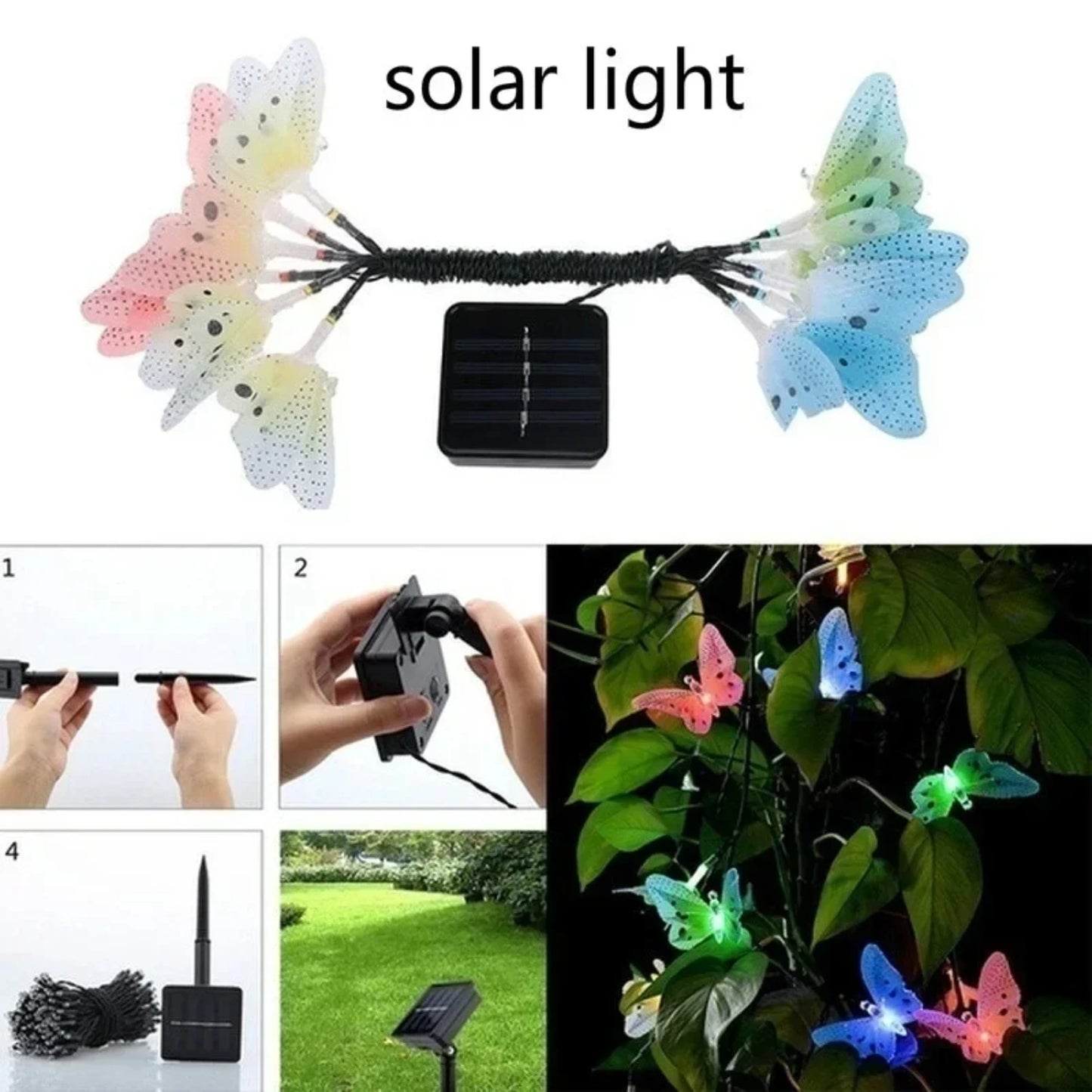 Decorative Solar Power Fibre Optic Outdoor String Light for Garden Decoration Suncatchers - Set of 12