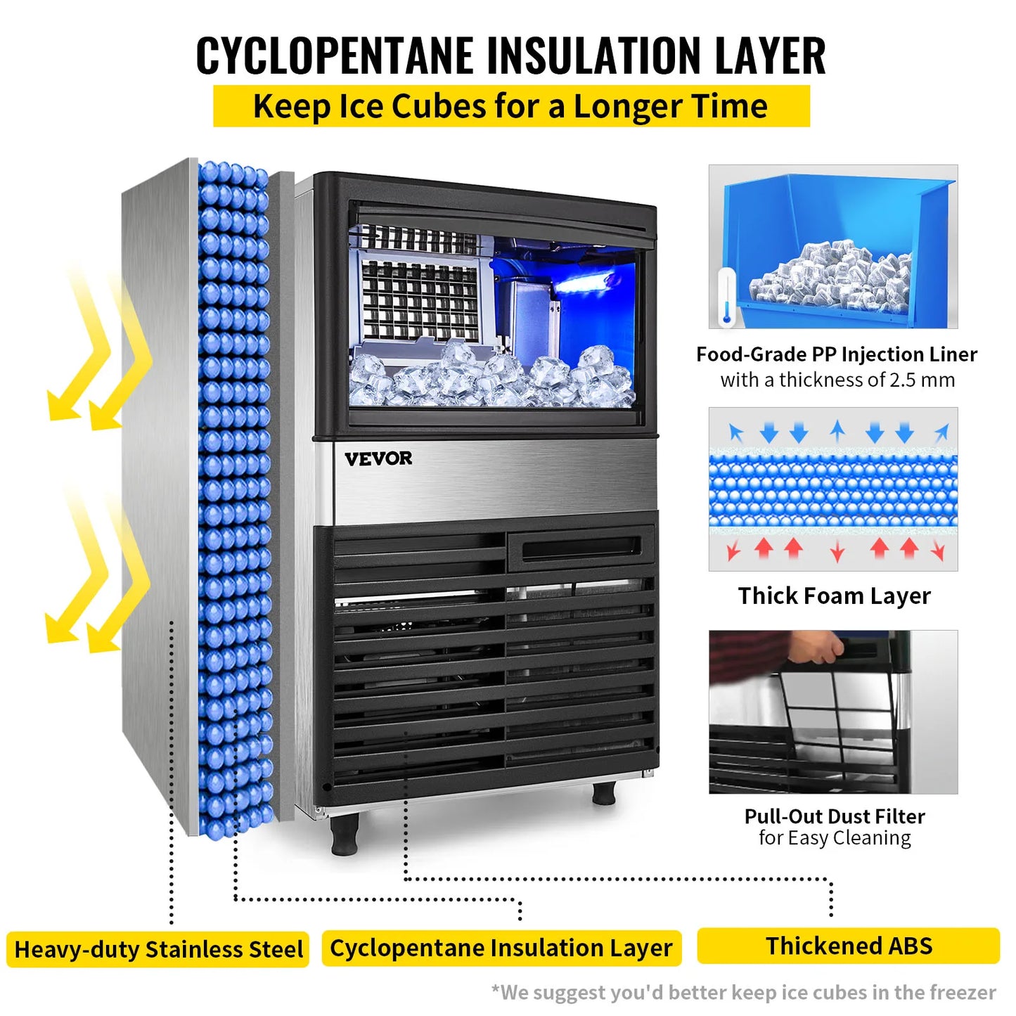 Cube Ice Maker Freestanding Auto Clear Liquid Freezer Ice Generator Machine 110V Commercial