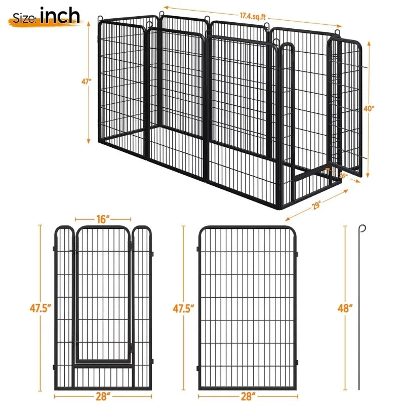 8 Panels Heavy Duty Metal Dog Playpen with Door, Black