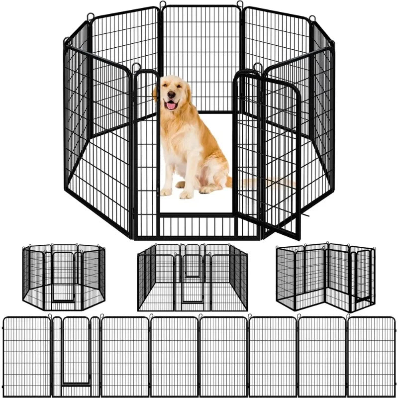 8 Panels Heavy Duty Metal Dog Playpen with Door, Black