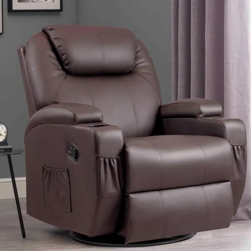 Swivel Rocker Recliner,with Massage and Heating Functions, Sofa Chair with Remote Control and Two Cup Holders