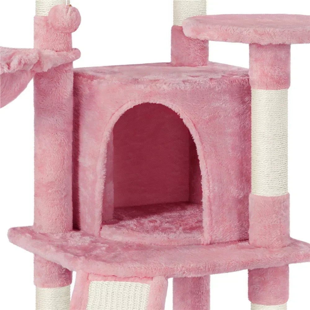 Cat Tree Cat Tower with Condo & Basket Perch Platform, Pink