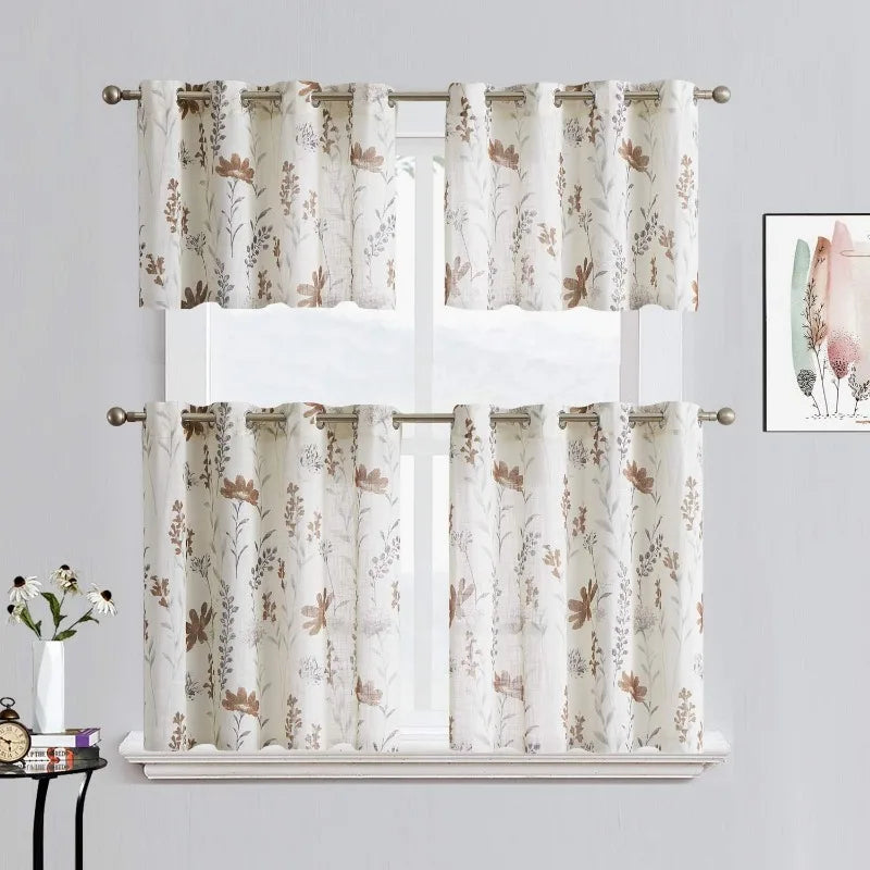 Printed Sheer Curtains Farmhouse Style Window Panel Drapes Set Grommet