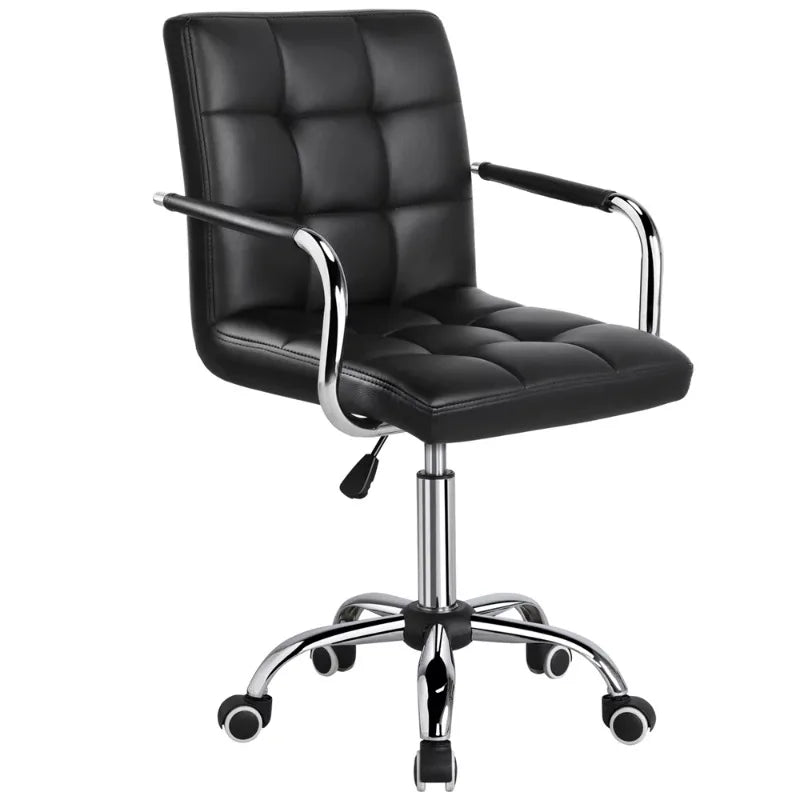 SMILE MART Modern Adjustable Faux Leather Swivel Office Chair with Wheels, Black