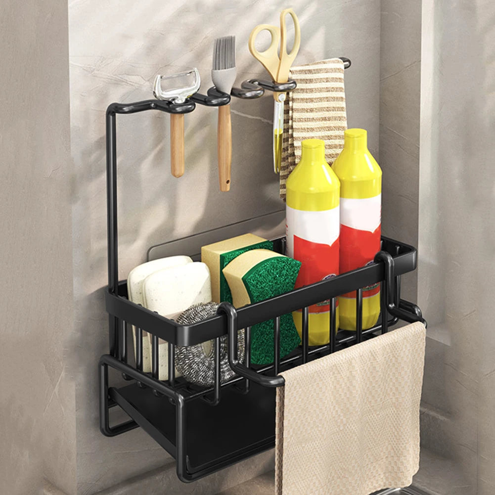 Dish Drainer Sink Basket with Removable Dishcloth Rack