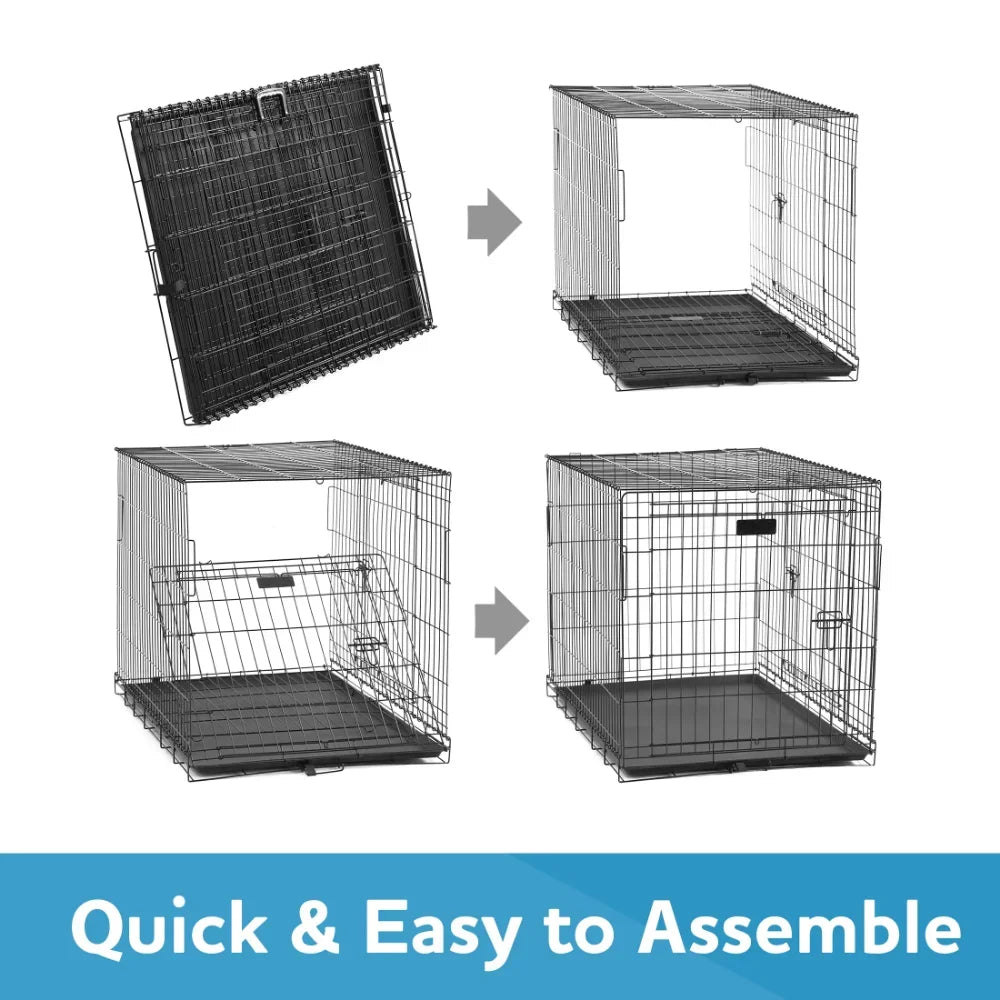 Double-Door Folding Metal Wire Dog Crate with Divider, Large, 36"