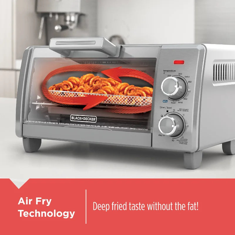 Air Fry 4-Slice Toaster Oven, Silver & Black