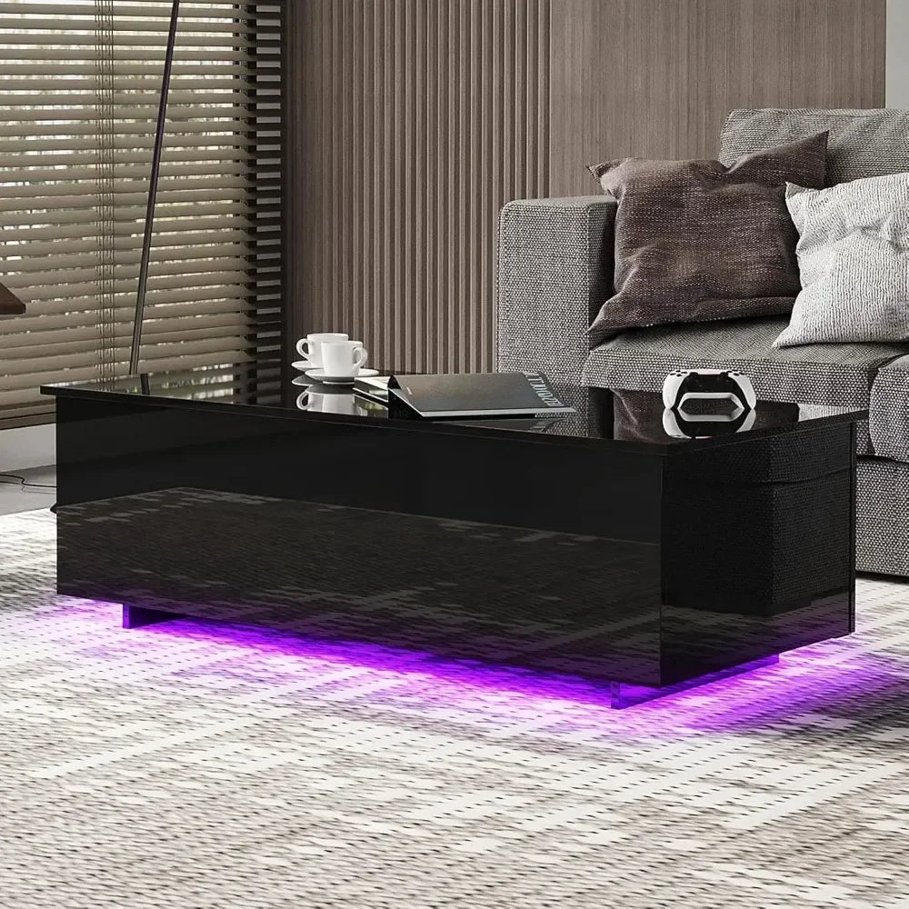 High Gloss Table with Led Lights, 20 Colors Controlled by Remote or App