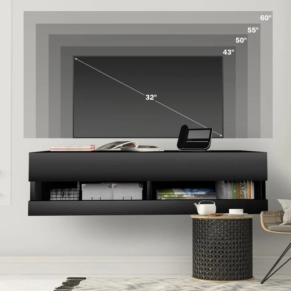 Floating Entertainment Center Under TV Shelf Floating Media Console with Storage