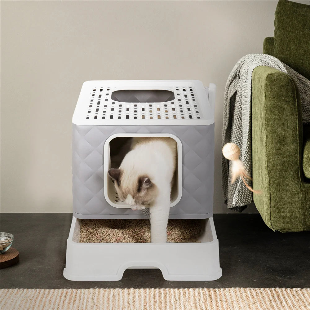 Foldable Cat Litter Box Large Pet Toilet Cát Sand Shovel Easy Clean Leak-proof