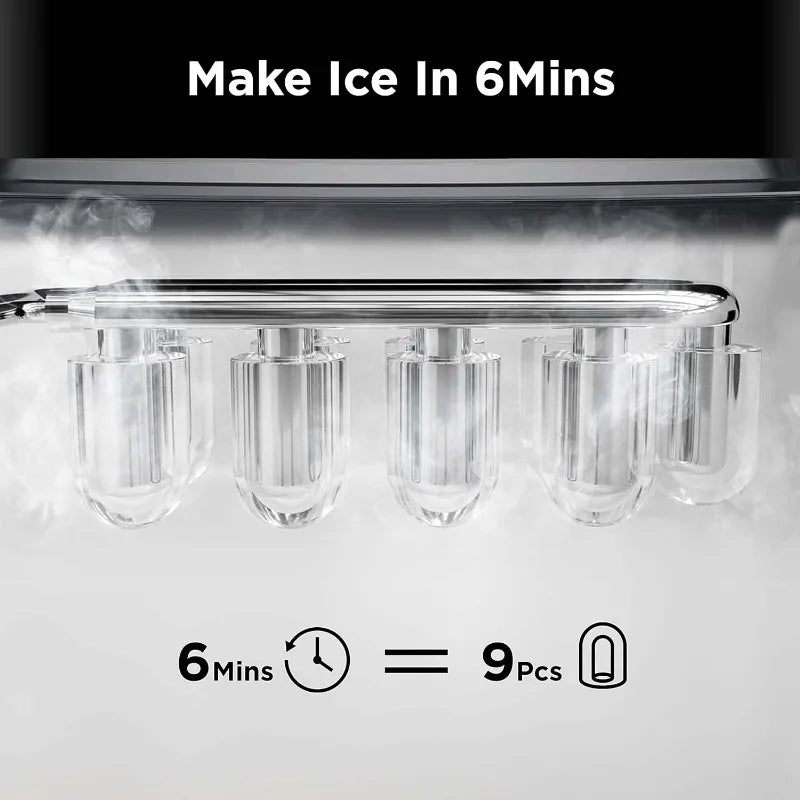 Ice Maker Countertop, 9 Cubes Ready in 6 Mins, 26lbs in 24Hrs Scoop and Basket