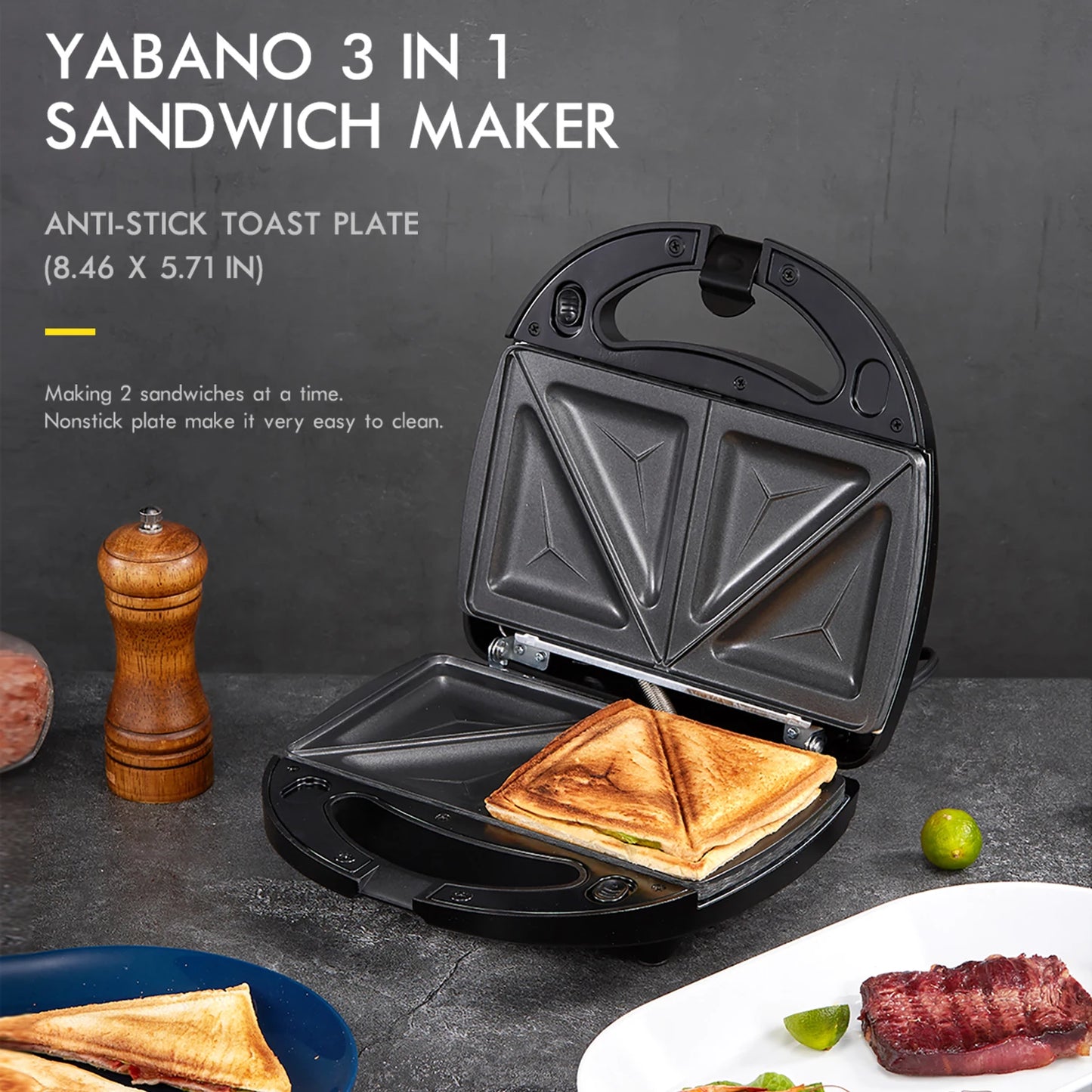 3 in 1 Waffle Maker, Toaster and Electric Panini Press Grill with Non-stick Coating Plate