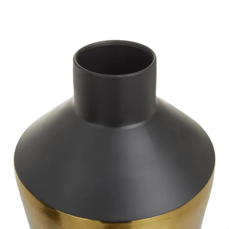 20", 16"H Black Metal Vase with Gold Band, Set of 2