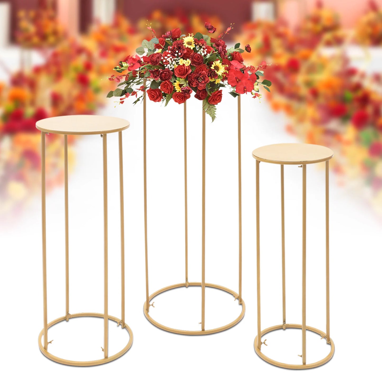 3PCS Prop Metal Art Geometric Column Wedding Party Decor Gold