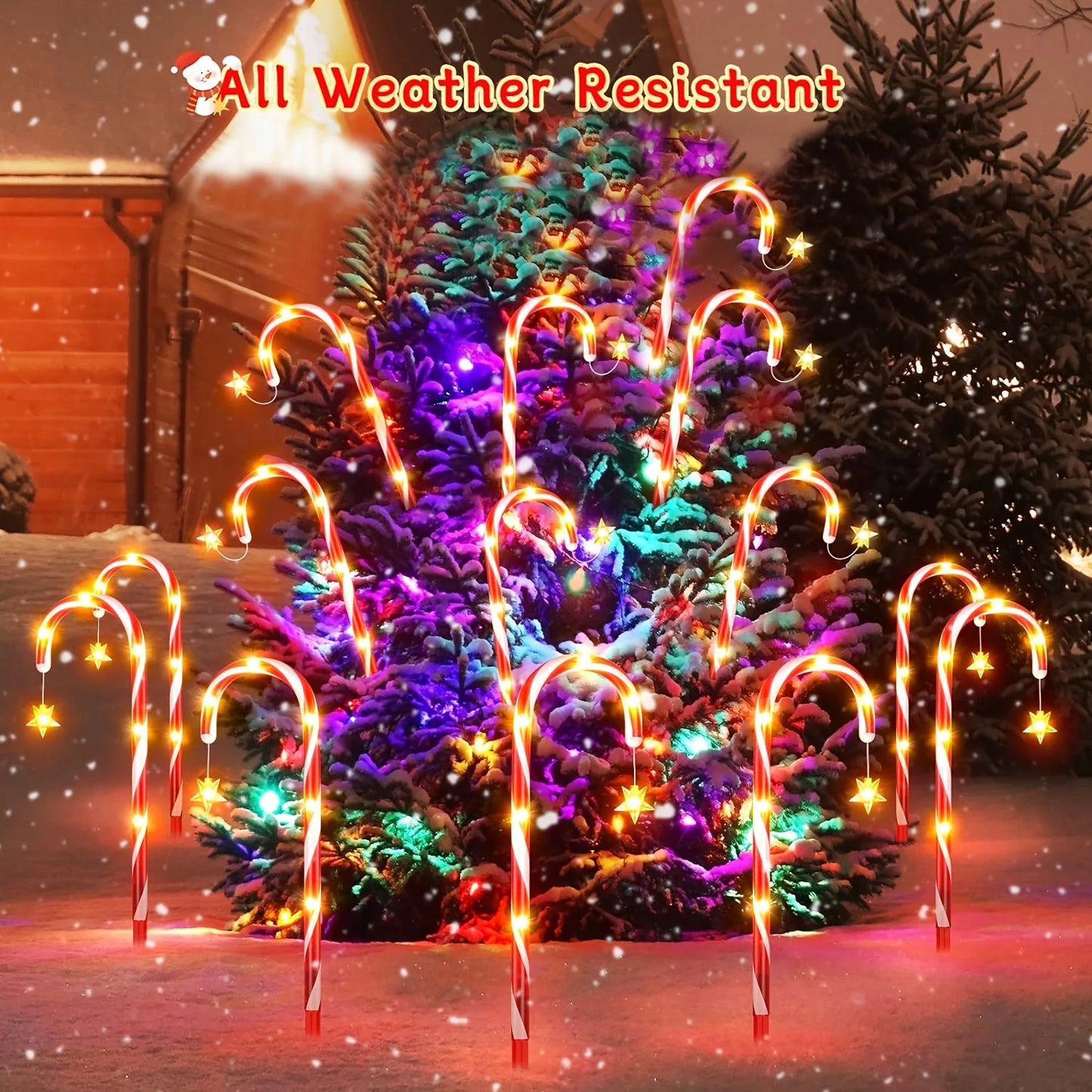 Christmas Decorations Outside144 LED Bright Solar Christmas Candy Cane Pathway Lights with Star and 8 Modes